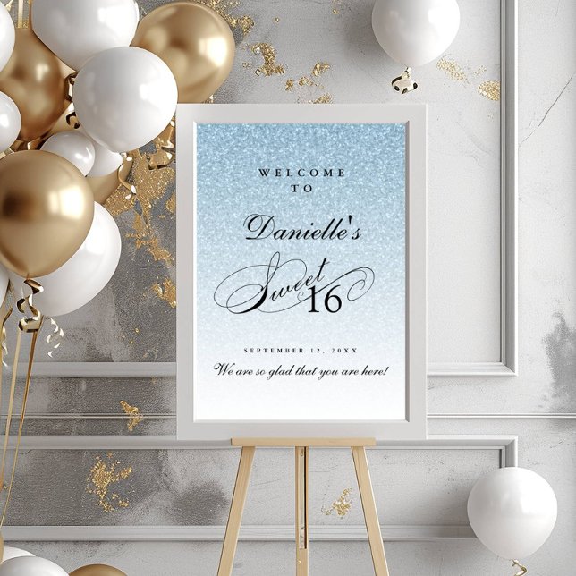 Light Blue Glitter Sweet 16 Personalized Welcome Poster (Creator Uploaded)