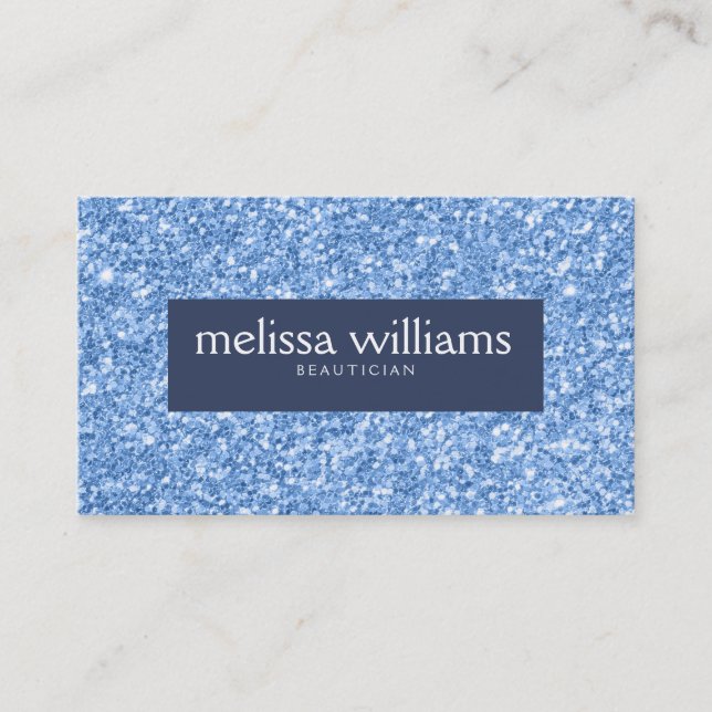 Light Blue Glitter texture Navy Blue Accent Business Card (Front)