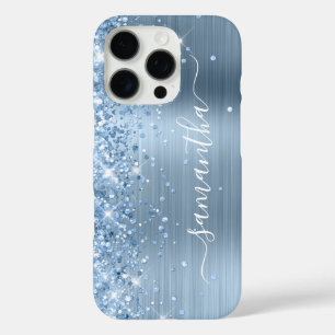 Light Blue Glittery Glam Girly Signature iPhone 16 Pro Case