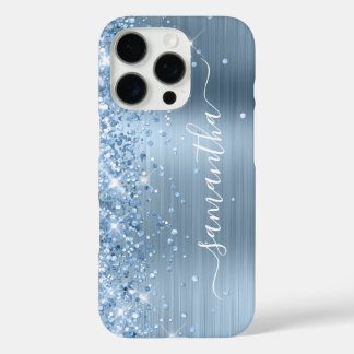 Light Blue Glittery Glam Girly Signature iPhone 16 Pro Case