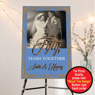 Light Blue & Gold 50th Wedding Anniversary Foam Board