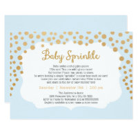 Light Blue gold boy baby sprinkle invite, baby #2 Card