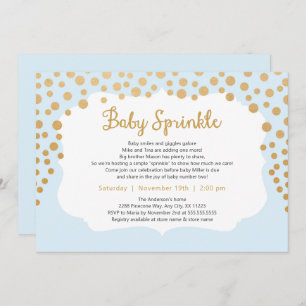 Light Blue gold boy baby sprinkle invite, baby #2 Invitation