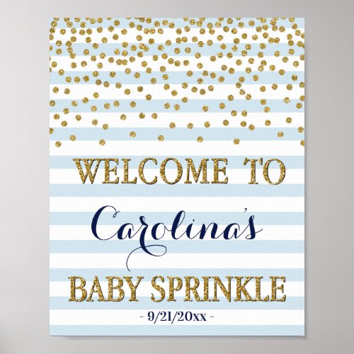 Light Blue Gold Boy Baby Sprinkle Welcome Sign