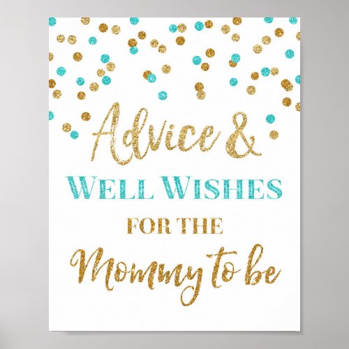 Light Blue Gold Confetti Advice for Mom to be Sign