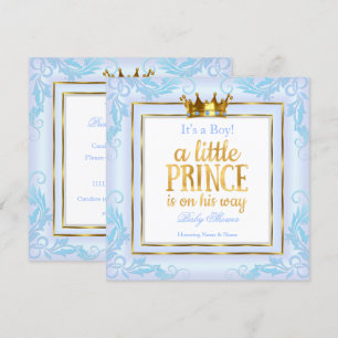 Light Blue Gold Crown Prince Baby Shower Boy Invitation