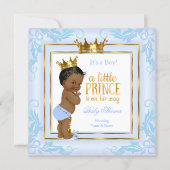 Light Blue Gold Crown Prince Baby Shower Ethnic Invitation (Front)