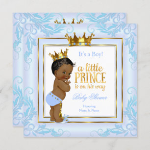 Light Blue Gold Crown Prince Baby Shower Ethnic Invitation