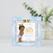 Light Blue Gold Crown Prince Baby Shower Ethnic Invitation (Standing Front)