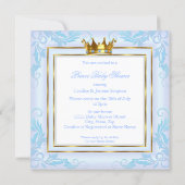Light Blue Gold Crown Prince Baby Shower Ethnic Invitation (Back)