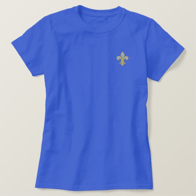 Light Blue&  Gold Fleur-de-lis Embroidered Shirt (Design Front)