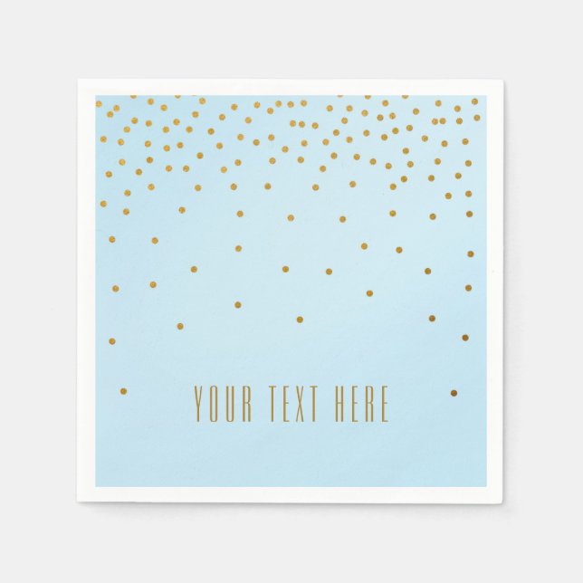 Light Blue & Gold Foil Confetti Dots Napkins (Front)