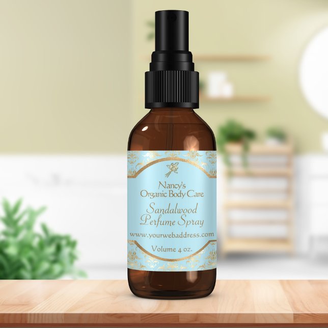 Light blue & gold foil damask cosmetics label 2 (Creator Uploaded)