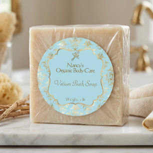Light blue & gold foil damask cosmetics label 3
