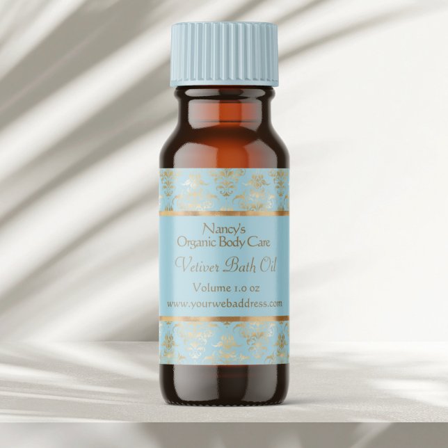 Light blue & gold foil damask cosmetics label 4 (Creator Uploaded)