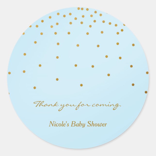 Light Blue & Gold Foil Dots Modern Favor Stickers (Front)