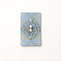 Light Blue & Gold Glam Leopard Print Light Switch Cover