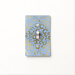 Light Blue & Gold Glam Leopard Print Light Switch Cover