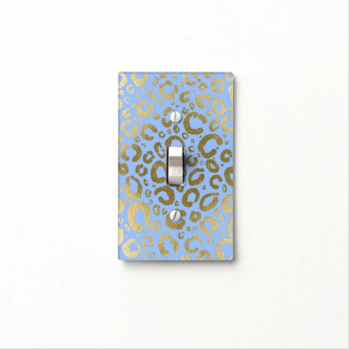 Light Blue  Gold Glam Leopard Print Light Switch Cover