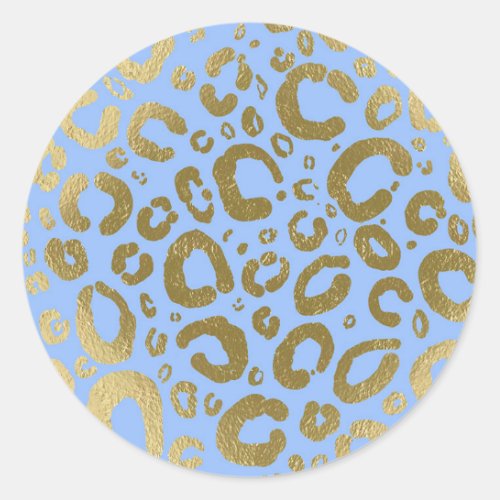 Light Blue  Gold Glam Leopard Print Party Classic Round Sticker