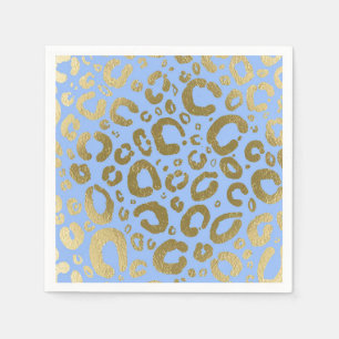 Light Blue & Gold Glam Leopard Print Party Napkins