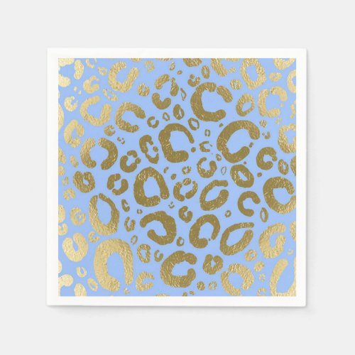 Light Blue  Gold Glam Leopard Print Party Napkins