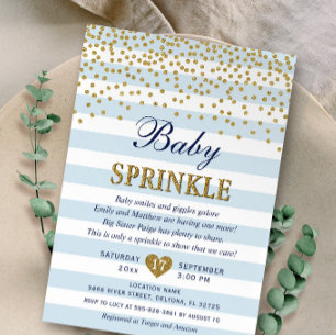 Light Blue Gold Stripe Confetti Baby Boy Sprinkle Invitation