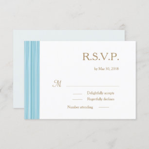 Light blue gold white subtle stripes wedding RSVP Invitation