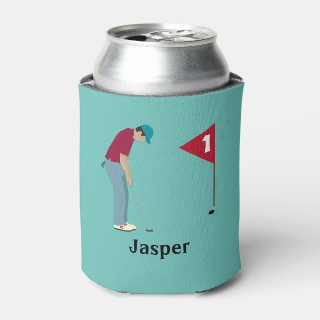 Light Blue Golfing Themed Can Cooler (Can Front)