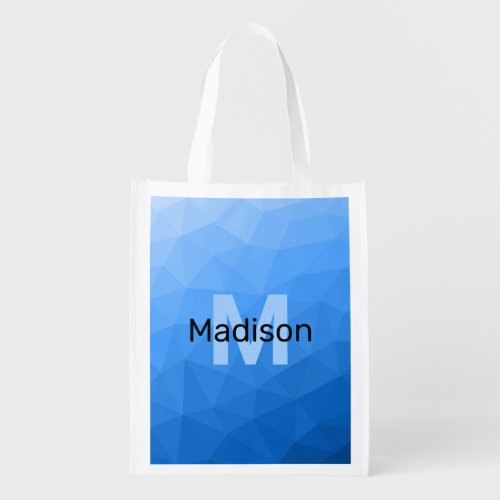 Light blue gradient geometric mesh Monogram Grocery Bag