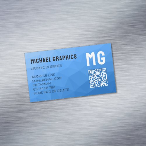 Light blue gradient geometric mesh pattern QR code Business Card Magnet