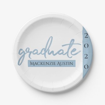Light Blue Graduate | Cool Brush Script on White Paper Plate Light Blue Graduate | Cool Brush Script on White Paper Plate