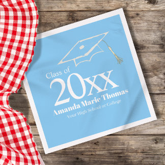 Light Blue Graduation Cap Class of 20XX Name Napkins