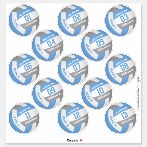 light blue gray 13 volleyball players names sticker