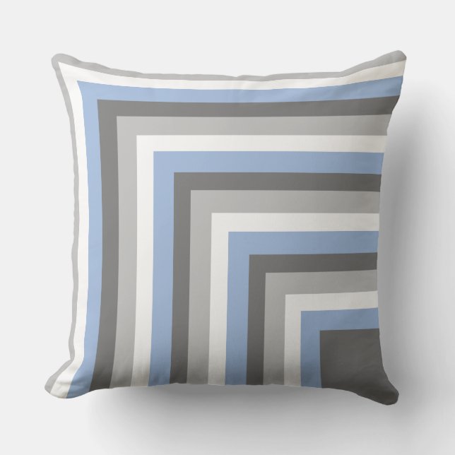 Light Blue, Gray and White Striped Throw Pillow (Front)