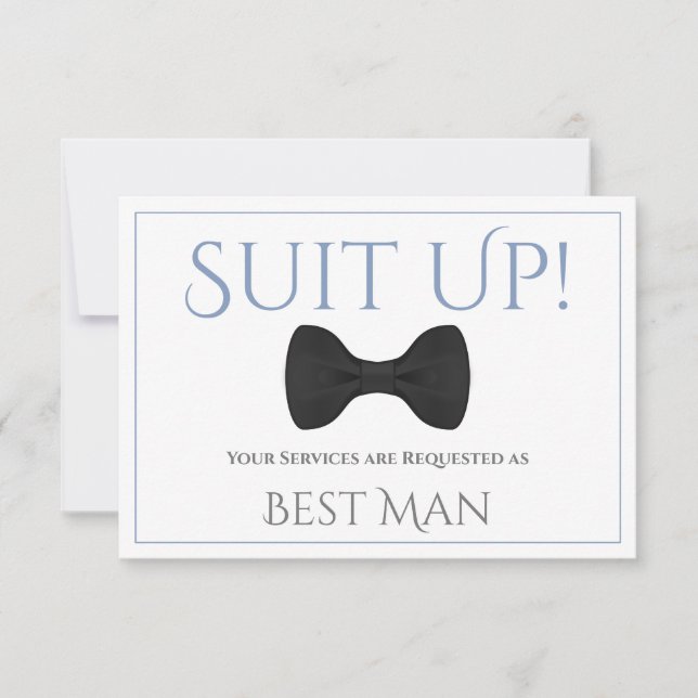 Light Blue & Gray Be My Best Man Fun Bow Tie Card (Front)