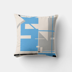 Light Blue Gray Black Beige Bold Mosaic Abstract Throw Pillow