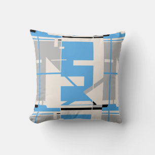 Light Blue Gray Black Beige Geometric Abstract Throw Pillow