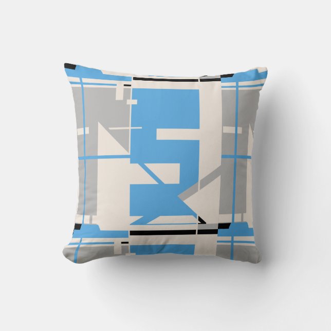 Light Blue Gray Black Beige Geometric Abstract Throw Pillow (Front)