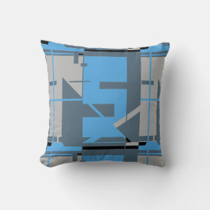 Light Blue Gray Black Slate Geometric Abstract Throw Pillow