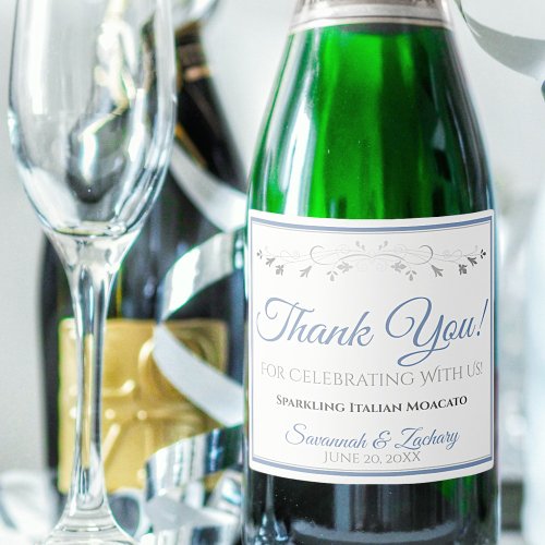 Light Blue  Gray Elegant Wedding Thank You Sparkling Wine Label