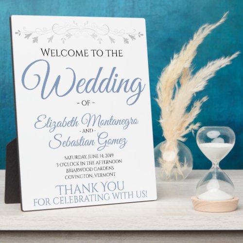 Light Blue  Gray Elegant Wedding Welcome Sign Plaque