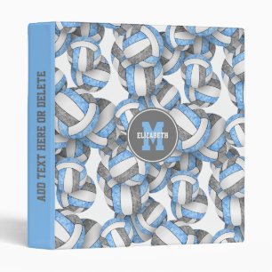 light blue gray girls sports volleyballs pattern 3 ring binder