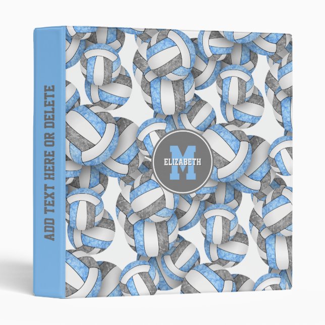 light blue gray girls sports volleyballs pattern 3 ring binder (Front/Spine)