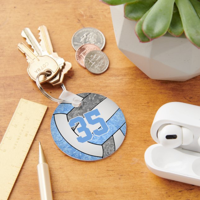light blue gray girls volleyball club name keychain (Desk)