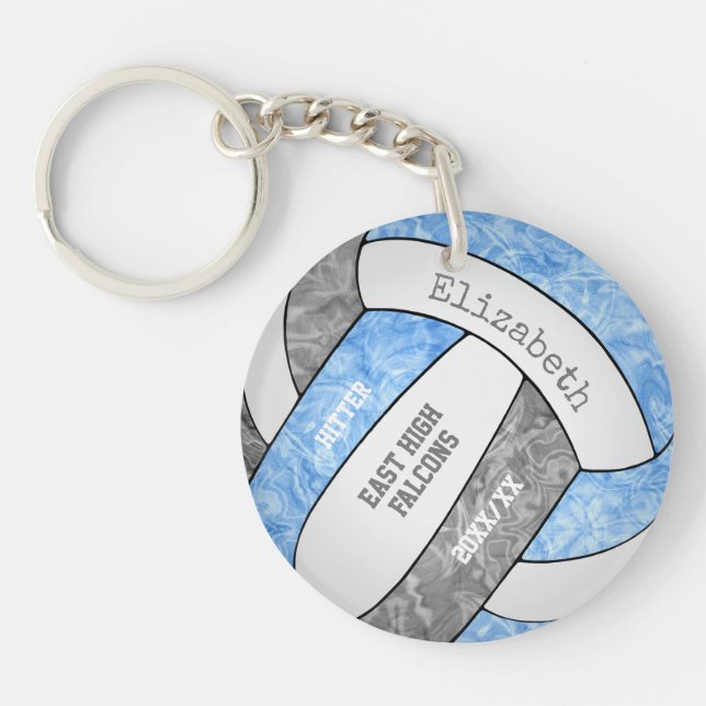 Light blue gray girly sports custom volleyball keychain (Front)