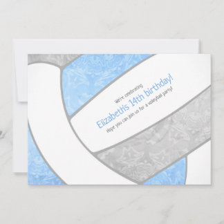 light blue gray girly volleyball birthday party invitation