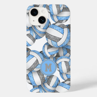 Light blue gray monogrammed girls volleyball Case-Mate iPhone 14 case