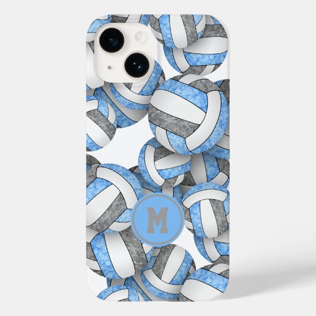 Light blue gray monogrammed girls volleyball Case-Mate iPhone case (Back)