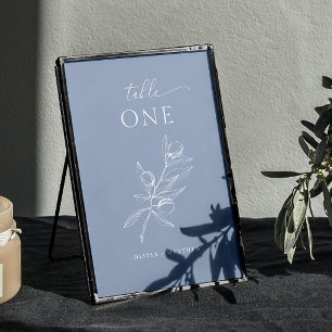 Light Blue Gray Olive Wedding Delicate Nautical Table Number